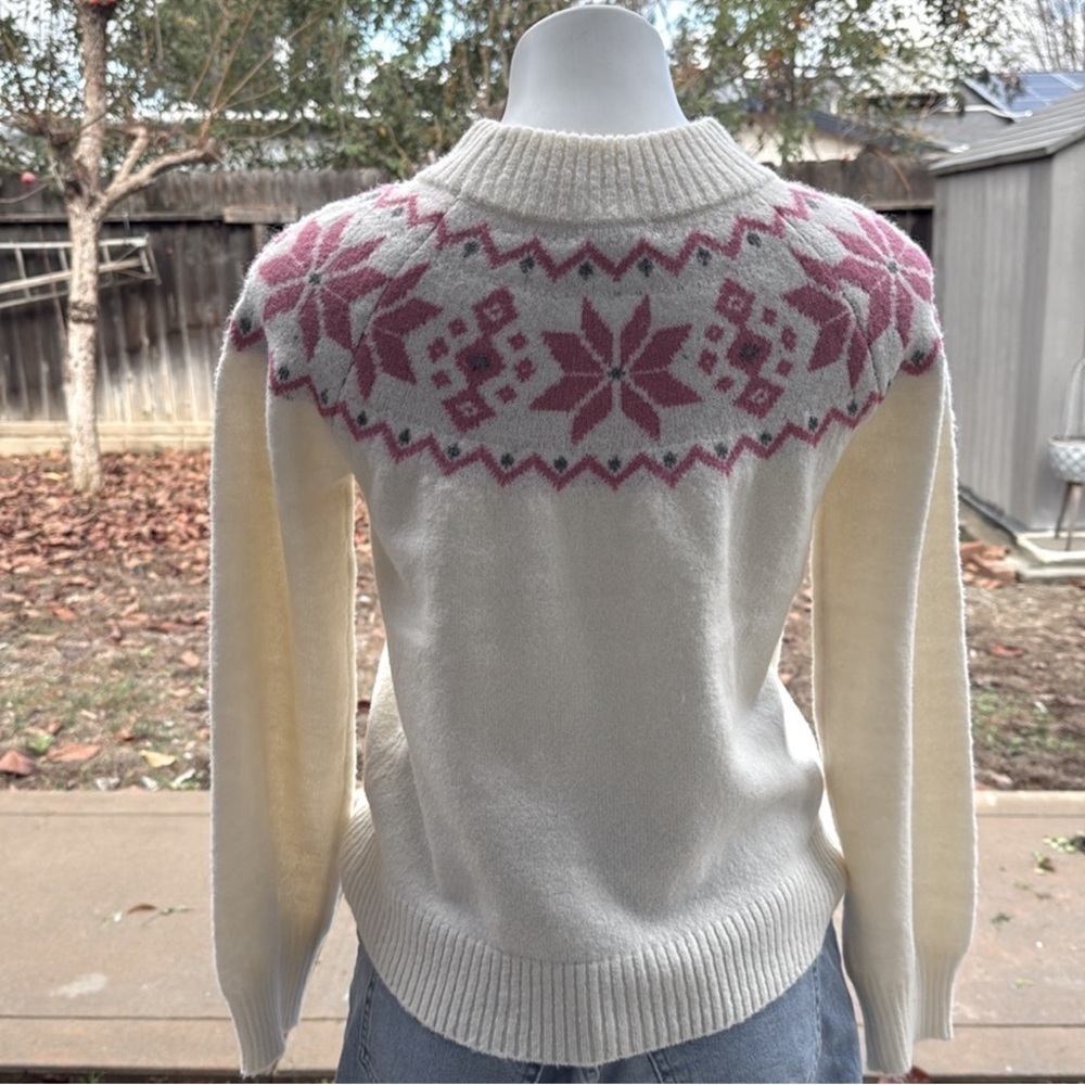 CHARLOTTE By Cato Women's Cream and Pink Patterned Sweater Size XL - Picture 2 of 5